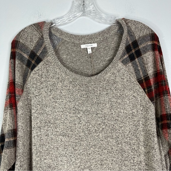Maurices Sweater Women’s 1X Gray Red Plaid 3/4 Sleeve Pullover Crew Neck Relaxed - Picture 4 of 11